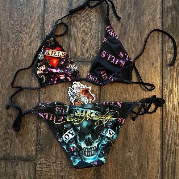Ed Hardy Vintage Y2K Bikini by Christian Audigier New 2 Piece Size Large - Picture 2 of 8